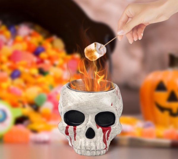 Table Top Fire Pit Bowl - Halloween Skull Alcohol Firepit Decorations Concrete Tabletop Fireplace Decor Portable Mini Smores Maker for Garden Patio on Sale - Image 4