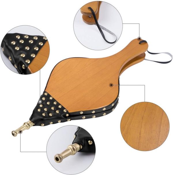 19  x 8  Fire Pit Air Blower Artificial Leather Wood Fireplace Bellows With Hanging Strap Cast Nozzle Camping Grill Chimney Barbecue Tools Online Hot Sale - Image 3
