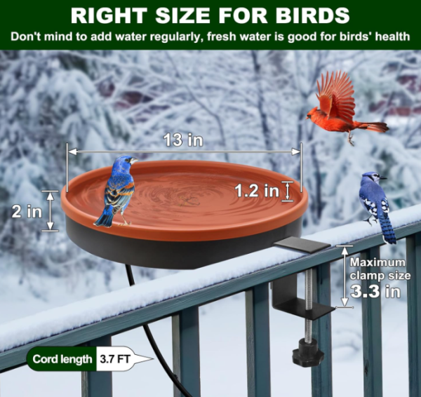 Heated Bird Bath for Outdoors Winter, 3 Easy Ways to Mount Detachable Bird Bath Bowl, 75W with Thermostatically Controlled for Garden Yard Patio Lawn Online - Image 2