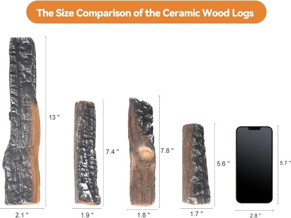 4Pcs Small Birch Ceramic Wood Logs & Accessories for All Types of Gas Fire Pits Inserts, Ventless & Vented, Propane, Gel, Ethanol, Outdoor Fireplaces For Sale - Image 2