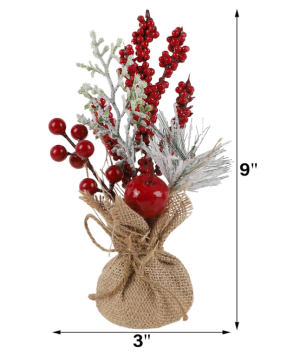 6Pcs Mini Christmas Tree Table Decorations, 9  Small Artificial Trees with Red Berries Pine Cone for Tabletop Fireplace Mantel Centerpiece Decorations Online now - Image 2