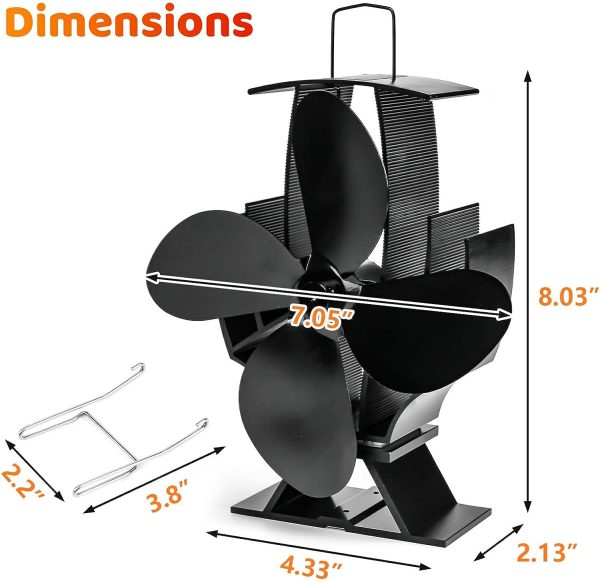 Heat Powered Stove Fan for Wood Burning Stove Pellet Log Burner Portable Buddy, 4 Blade Fan for Wood Log Burner Fireplaces Cheap - Image 2
