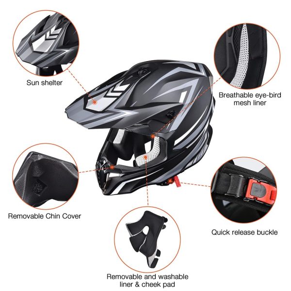 TheLAShop Black DOT Full Face Adult Offroad Helmet MX ATV Dirt Bike S-XL Cheap - Image 4