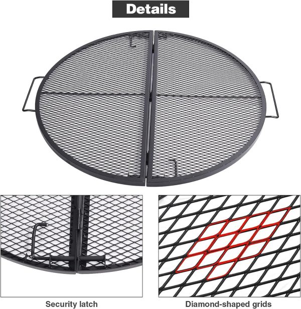 30-Inch X-Marks Portable Fire Pit Cooking Grill Grates Heavy Duty Folding Round Campfire Grill Grate with Handles for Outdoor BBQ Picnic For Discount - Image 4