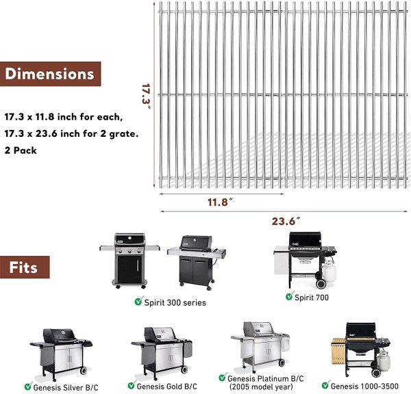 Cooking Grates Kit for Weber Summit 400 Grill Models before 2000, SUS 304 Stainless Steel Grill Replacement Parts Online Hot Sale - Image 2