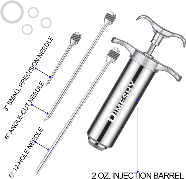 304 Stainless Steel Marinade Meat Injector Kit with 2-oz Large Capacity Barrel with 3 commercial Marinade Needles Online - Image 2