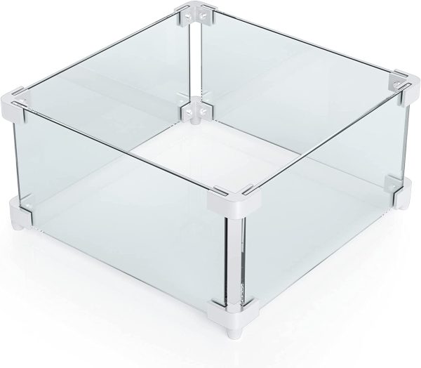 Square Fire Pit Glass Wind Guard, 14.2 x 14.2 x 6 inch, Thick 5 16 inch Heat-Resistant Tempered Glass Guard For Cheap