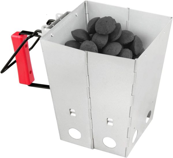 BBQ Collapsible Foldable Charcoal Chimney Starter with Handle for Camping, Grilling, Grill Quick Start Barbecue Accessory Supply