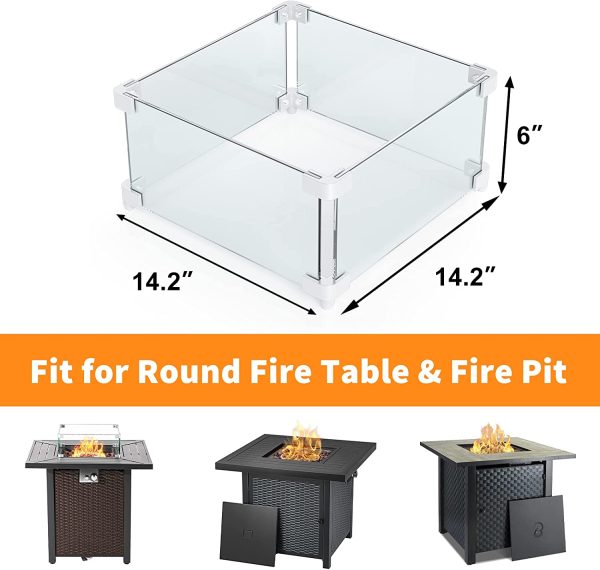 Square Fire Pit Glass Wind Guard, 14.2 x 14.2 x 6 inch, Thick 5 16 inch Heat-Resistant Tempered Glass Guard For Cheap - Image 2