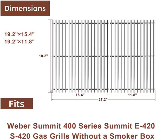 Cooking Grates 67551 for Weber Summit 400 Series Summit E-420, S-420 Gas Grills Without a Smoker Box, 304 9mm Stainless Steel Replacement Parts Cheap - Image 2