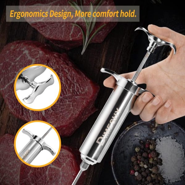 304 Stainless Steel Marinade Meat Injector Kit with 2-oz Large Capacity Barrel with 3 commercial Marinade Needles Online - Image 5