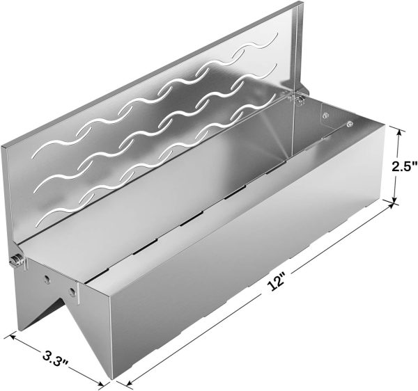 Stainless Steel Double V-shape Wood Chip BBQ Smoker Box with Hinged Lid for Charcoal & Propane Gas Grill, 12.5 L x 3.3 W x 2.5 H Supply - Image 2