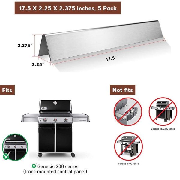 17.5   Flavorizer Bars for Weber Genesis Front Knobs S310, S330 Grills, 7620 7621 SUS 304 Stainless Steel Replacement Kit Sale - Image 3