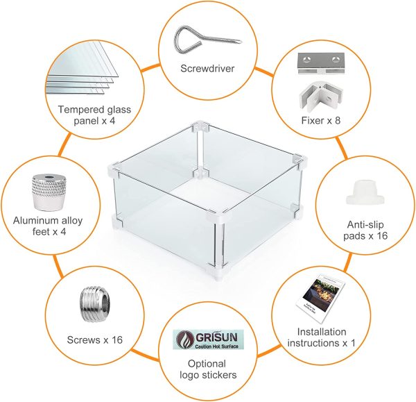 Rectangle Fire Pit Glass Wind Guard, 22 x 22 x 6 inch, Thick 5 16   Heat-Resistant Tempered Glass Guard Cheap - Image 3