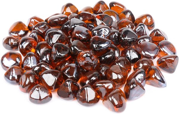 Amber Fire Glass Diamonds Luster Reflective Tempered Rocks for Fire Pit, 10 Pounds 1 Inch for Natural or Propane Fireplace Supply