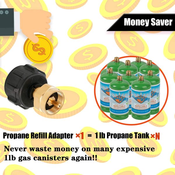 Propane Refill Adapter Fill from 1lb to 20lb, LP Gas Cylinder Tank Coupler Fits QCC1   Type1 Propane Tank and 1 lb Throwaway Disposable Cylinder on Sale - Image 3
