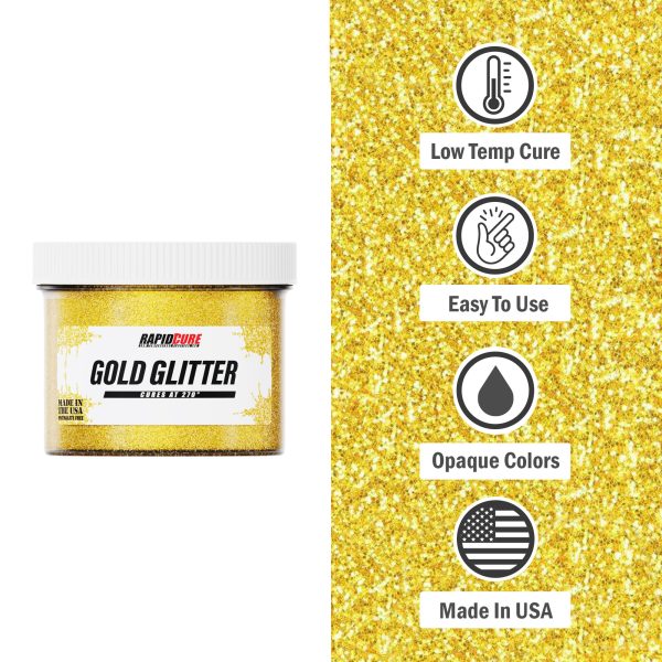 Rapid Cure Gold Glitter Screen Printing Plastisol Ink on Sale - Image 3