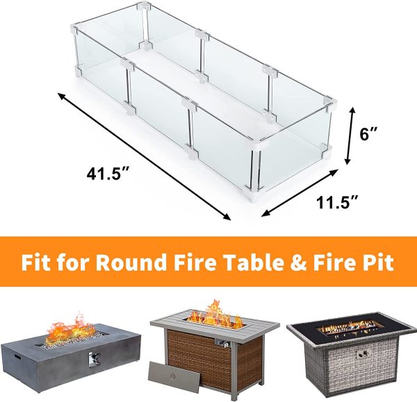 Rectangle Fire Pit Glass Wind Guard, 41.5 x 11.5 x 6 inch, Thick 6 25   Heat-Resistant Tempered Glass Guard Hot on Sale - Image 2