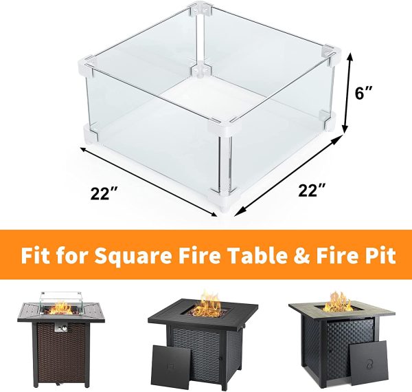 Rectangle Fire Pit Glass Wind Guard, 22 x 22 x 6 inch, Thick 5 16   Heat-Resistant Tempered Glass Guard Cheap - Image 2