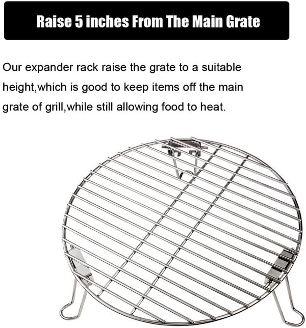 Grill Expansion Grilling Rack fits 28-24 Inch Large & XL Big Green Egg, Kamado Joe Classic Ceramic Grills and 18-26 Inch Weber Kettle Charcoal Grills Supply - Image 3