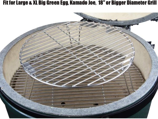 Grill Expansion Grilling Rack fits 28-24 Inch Large & XL Big Green Egg, Kamado Joe Classic Ceramic Grills and 18-26 Inch Weber Kettle Charcoal Grills Supply - Image 5