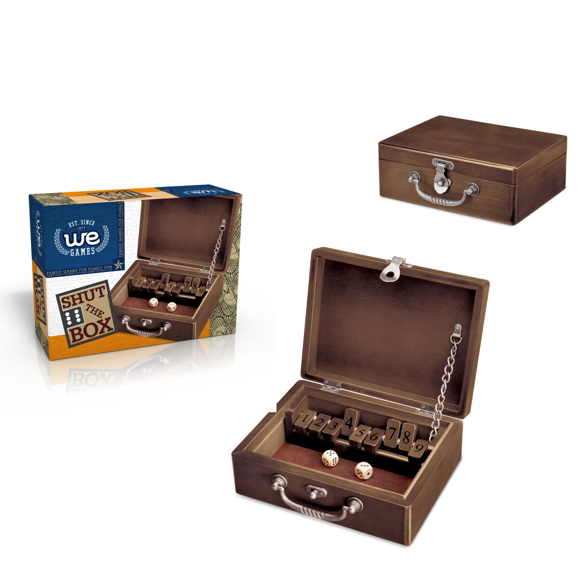 WE Games: Shut the Box – 9 Tiles – Walnut Stain – 8.75 in Travel Size Supply