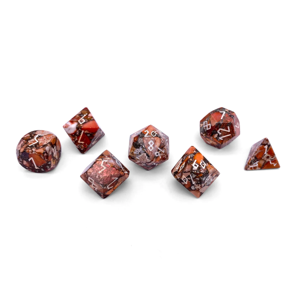Bronzite Orange Imperial Jasper - 7 Piece RPG Dice Set For Sale - Image 2