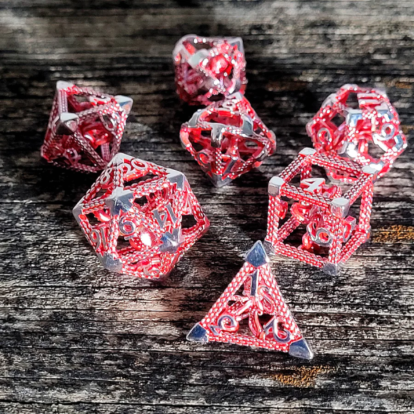 Forged Gaming: Deep Dreamer Silver Red Hollow Metal RPG Dice Set Online Hot Sale - Image 3