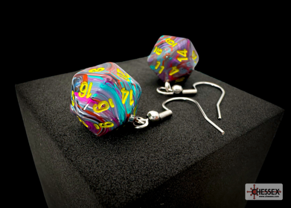 Chessex: Hook Earrings - Festive® Mosaic Mini-Poly d20 Pair - CHX54207 Supply - Image 2