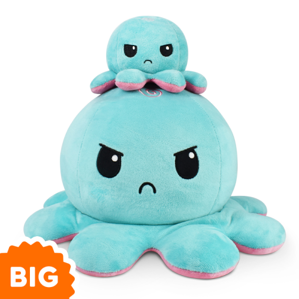 BIG Reversible Octopus Plushie: Happy Pink and Angry Aqua Supply - Image 3