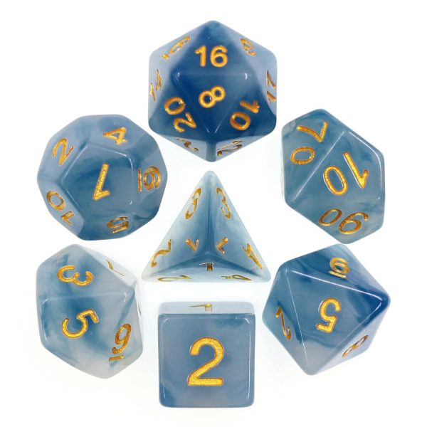 Cool Rush  Blue and Gray Swirl with Gold Inking - Polyhedral Dice (7) - Level One Dice Online now - Image 2