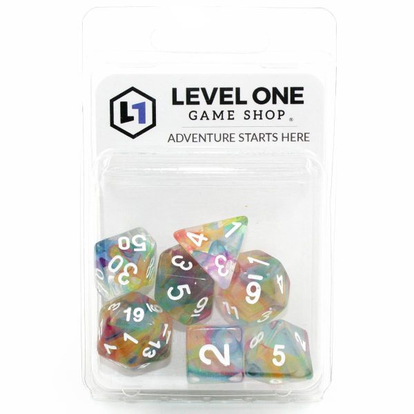 Whimsical Wisp  Clear with Rainbow Ribbons - Polyhedral Dice (7) - Level One Dice Hot on Sale - Image 2