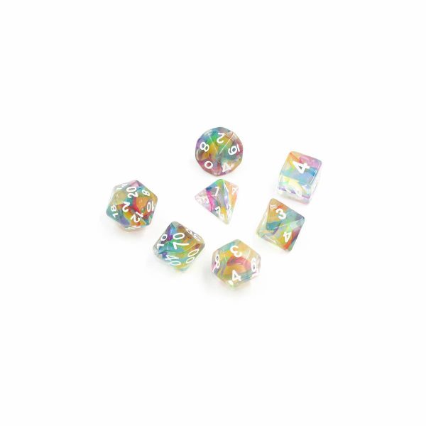Whimsical Wisp  Clear with Rainbow Ribbons - Polyhedral Dice (7) - Level One Dice Hot on Sale