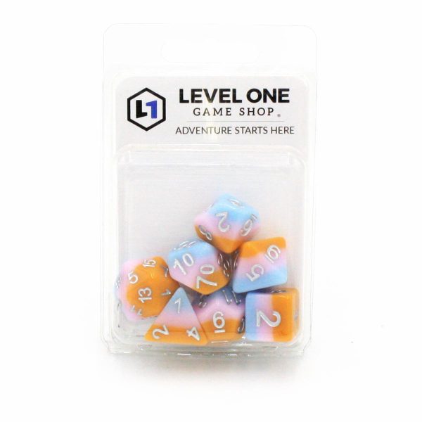 Berries and Cream  - Blue and Pink with Orange Layer - Polyhedral Dice (7) - Level One Dice Online Sale - Image 2