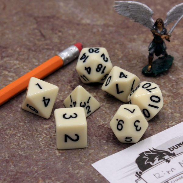Bone Broth  - Ivory Solid with Black - Polyhedral Dice (7) - Level One Dice Sale - Image 5