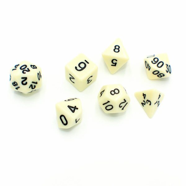 Bone Broth  - Ivory Solid with Black - Polyhedral Dice (7) - Level One Dice Sale
