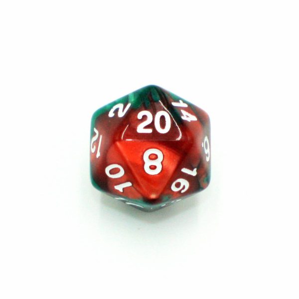 Pepper Panic  - Green and Red Pearlescent with White Swirl - Polyhedral Dice (7) - Level One Dice Online - Image 4