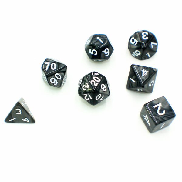 Black Tapioca  - Black Pearlescent with White - Polyhedral Dice (7) - Level One Dice Sale