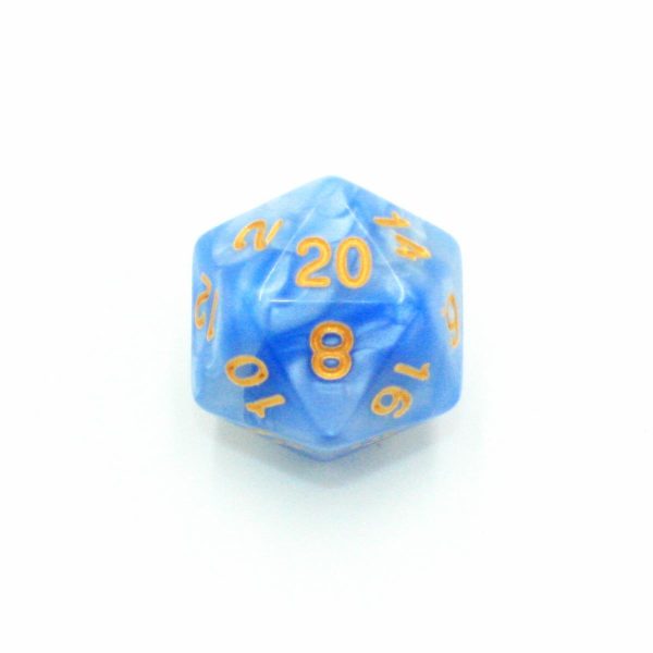 Blue Macaron  - Light Blue and White Pearlescent with Gold Swirl - Polyhedral Dice (7) - Level One Dice For Discount - Image 4