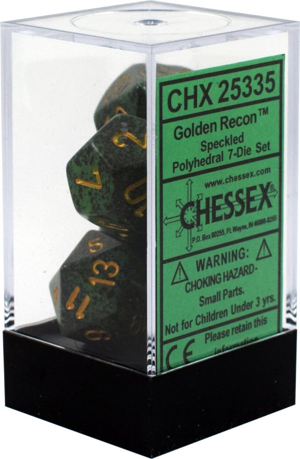 Chessex: Speckled Golden Recon Green w  Gold - Polyhedral Dice Set (7) - CHX25335 For Sale