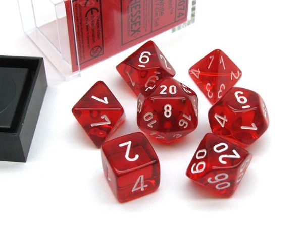 Chessex: Translucent Red White - Polyhedral Dice Set (7) - CHX23074 For Discount