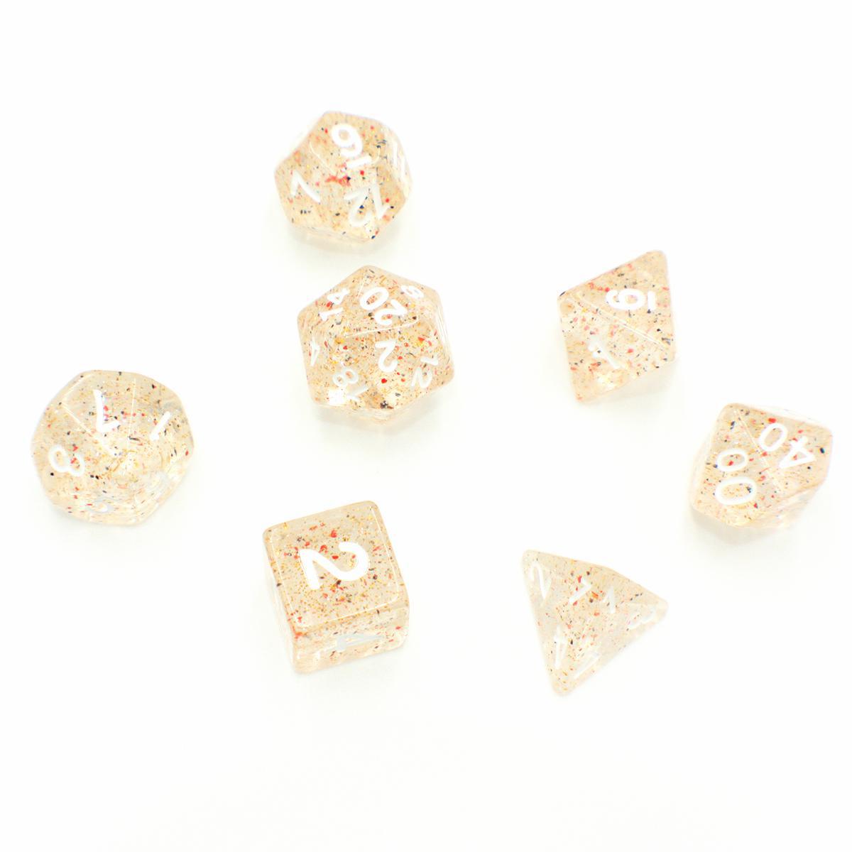 Champagne Celebration  – Ivory with Black and Red Confetti – Translucent Polyhedral Dice (7) – Level One Dice For Sale