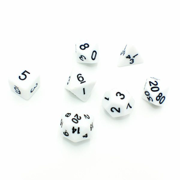 Marshmallow Fluff  - White Solid with Black - Polyhedral Dice (7) - Level One Dice Online Sale