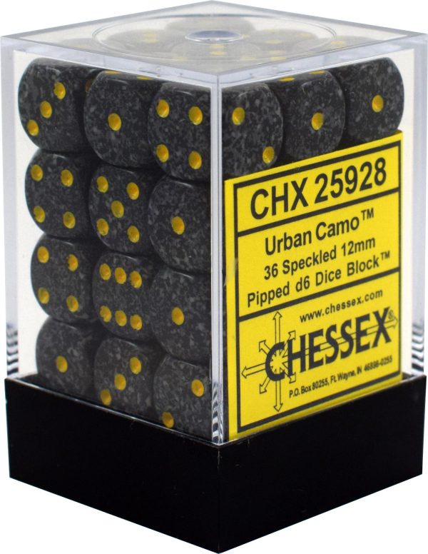 Chessex: Speckled Urban Camo Black w  Gold - 12mm d6 Dice Set (36) - CHX25928 Discount