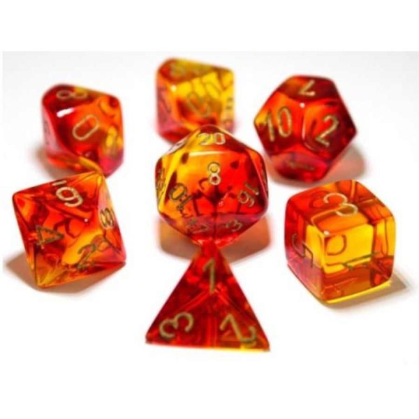 Chessex: Gemini Red and Yellow with Gold Lab Polyhedral Dice Set (7) (CHX30024) For Discount