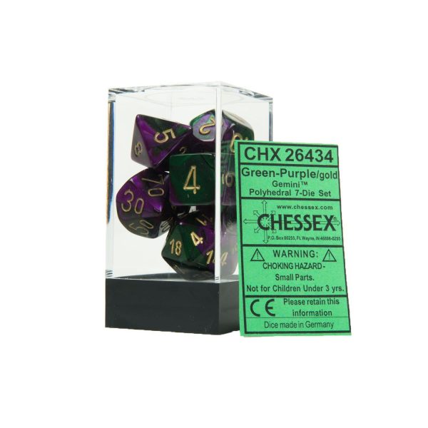 Chessex: Gemini Green and Purple w  Gold - Polyhedral Dice Set (7) - CHX26434 Online