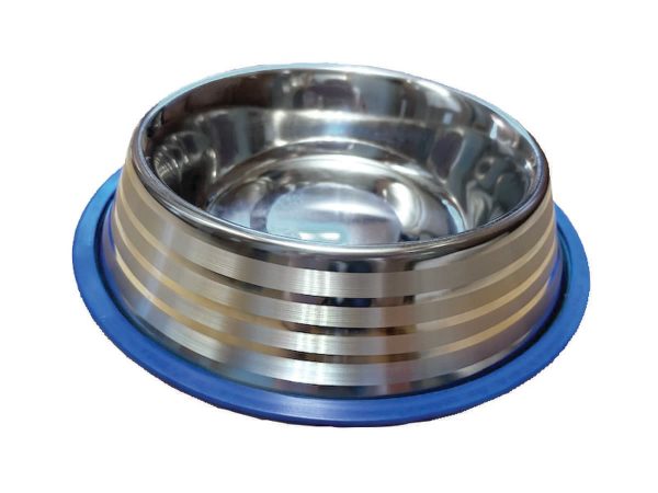 ThoozyPet Silver Stripe No-Tip Stainless Steel Dog Bowl Online now
