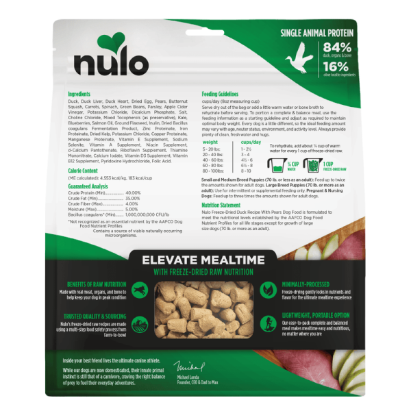 Nulo Freestyle Grain Free Duck Recipe with Pears Freeze-Dried Raw Dog Food Fashion - Image 3