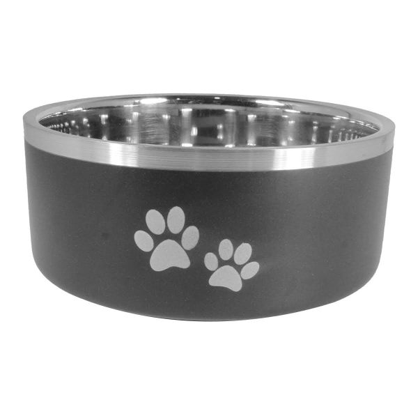 ThoozyPet Double Wall Bowl with Paws in Black For Discount