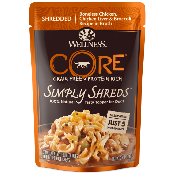 Wellness CORE Simply Shreds Chicken Chicken Liver & Broccoli In Broth Dog Food Topper For Cheap